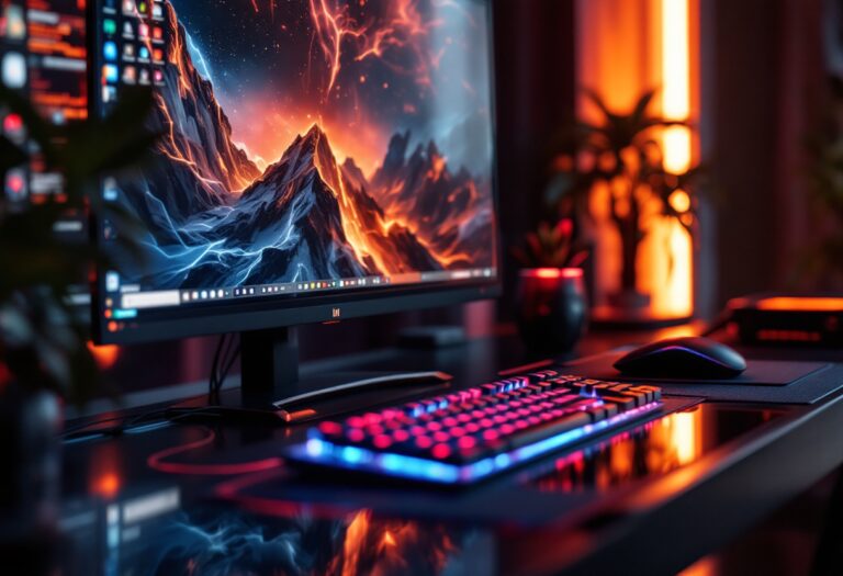 A modern gaming desktop setup with RGB lighting