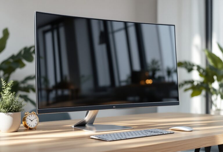 Curved monitor showcasing modern computing setup